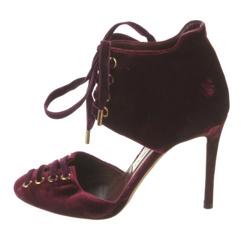 JIMMY CHOO MARI Burgundy Wine Velvet Lace-Up Pumps- SZ IT 36.5 - Picture 4 of 10